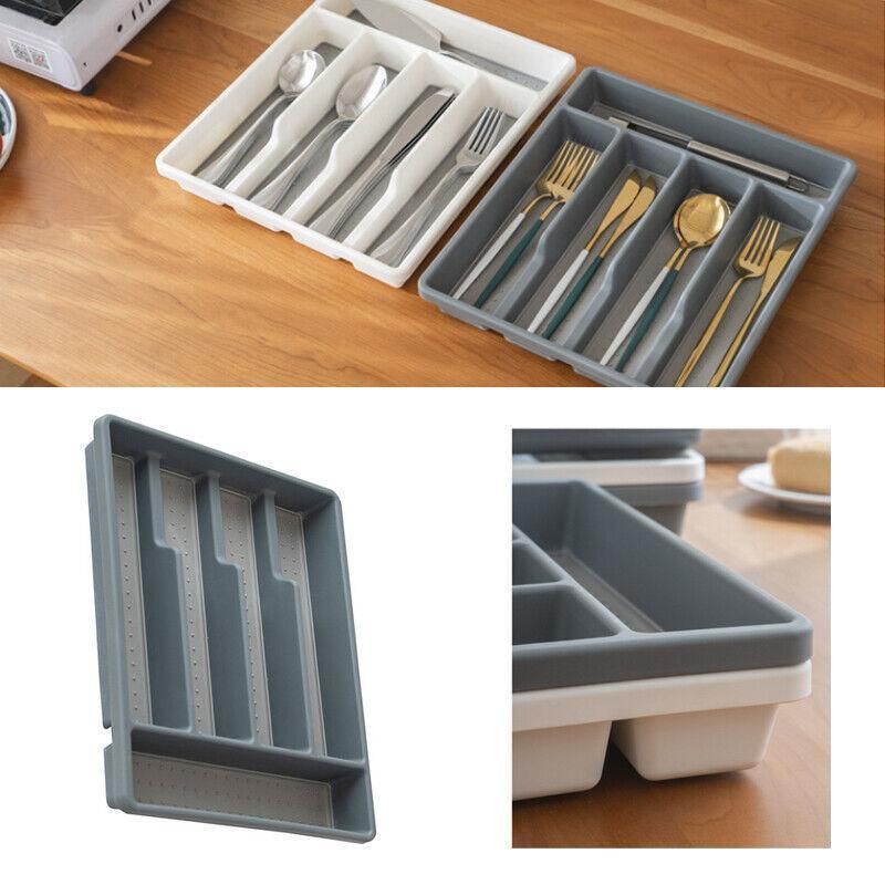 Kitchen Cutlery Large Tray Utensil Organiser Drawer Insert Divider Multi-Purpose - White