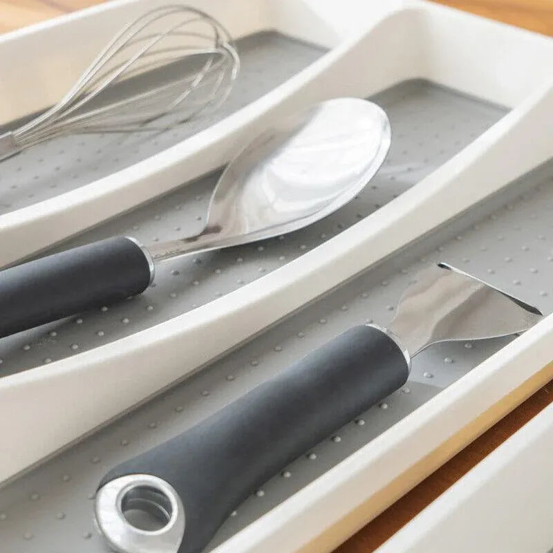 Kitchen Cutlery Large Tray Utensil Organiser Drawer Insert Divider Multi-Purpose - White