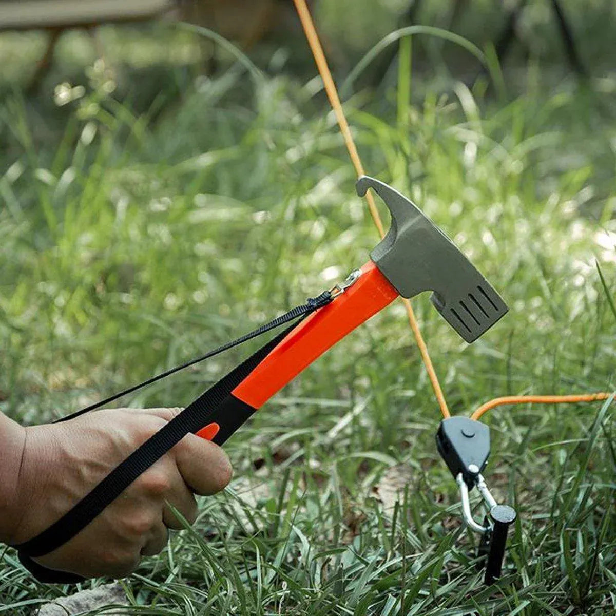 Outdoor Camping Hammer Tent Stake Puller Ground Hammer Heavy Duty Camping Tool - Orange