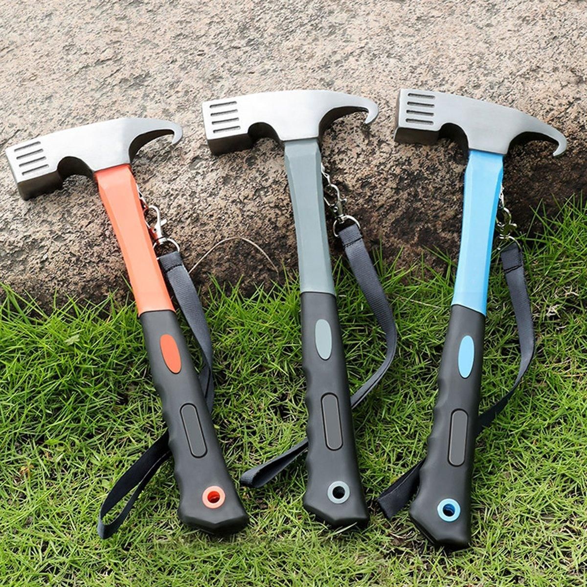 Outdoor Camping Hammer Tent Stake Puller Ground Hammer Heavy Duty Camping Tool - Orange