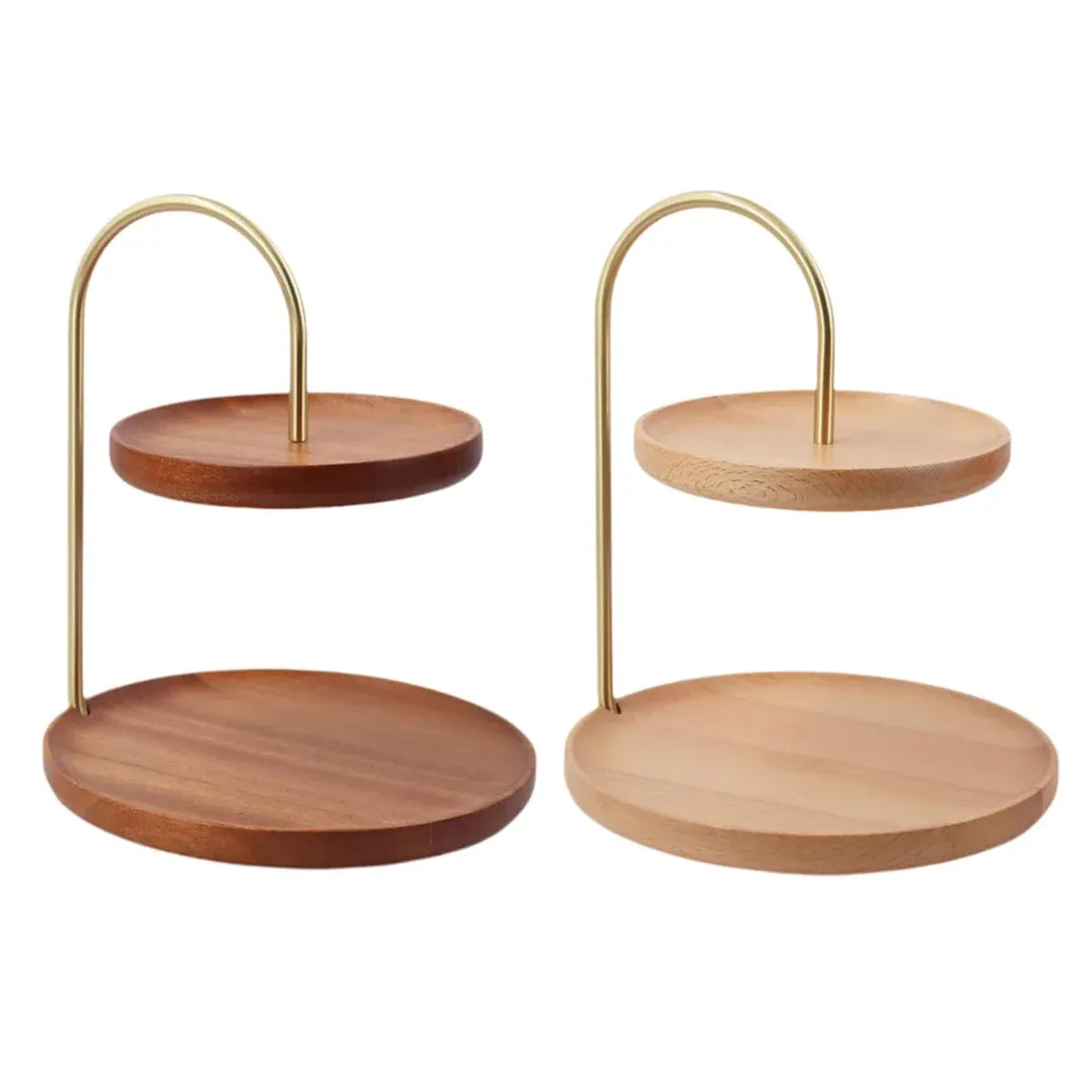 Two Layer Wooden Candy Tray Dessert Display Plate Stand Kitchen Storage Organizer - Light Brown