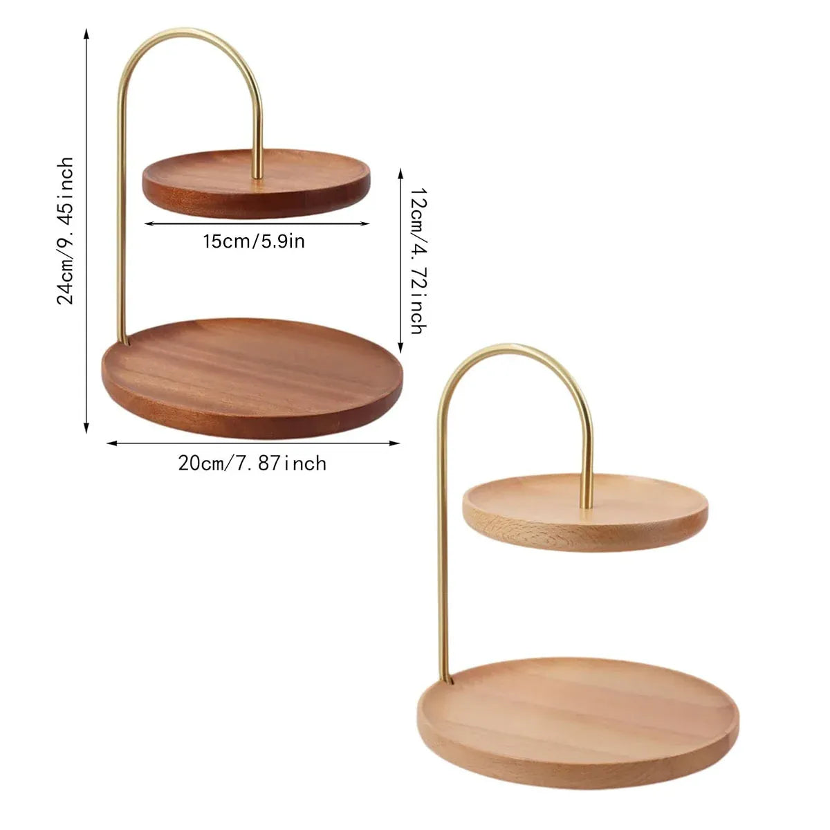 Two Layer Wooden Candy Tray Dessert Display Plate Stand Kitchen Storage Organizer - Light Brown