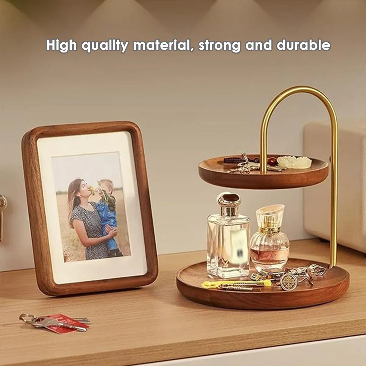 Two Layer Wooden Candy Tray Dessert Display Plate Stand Kitchen Storage Organizer - Light Brown