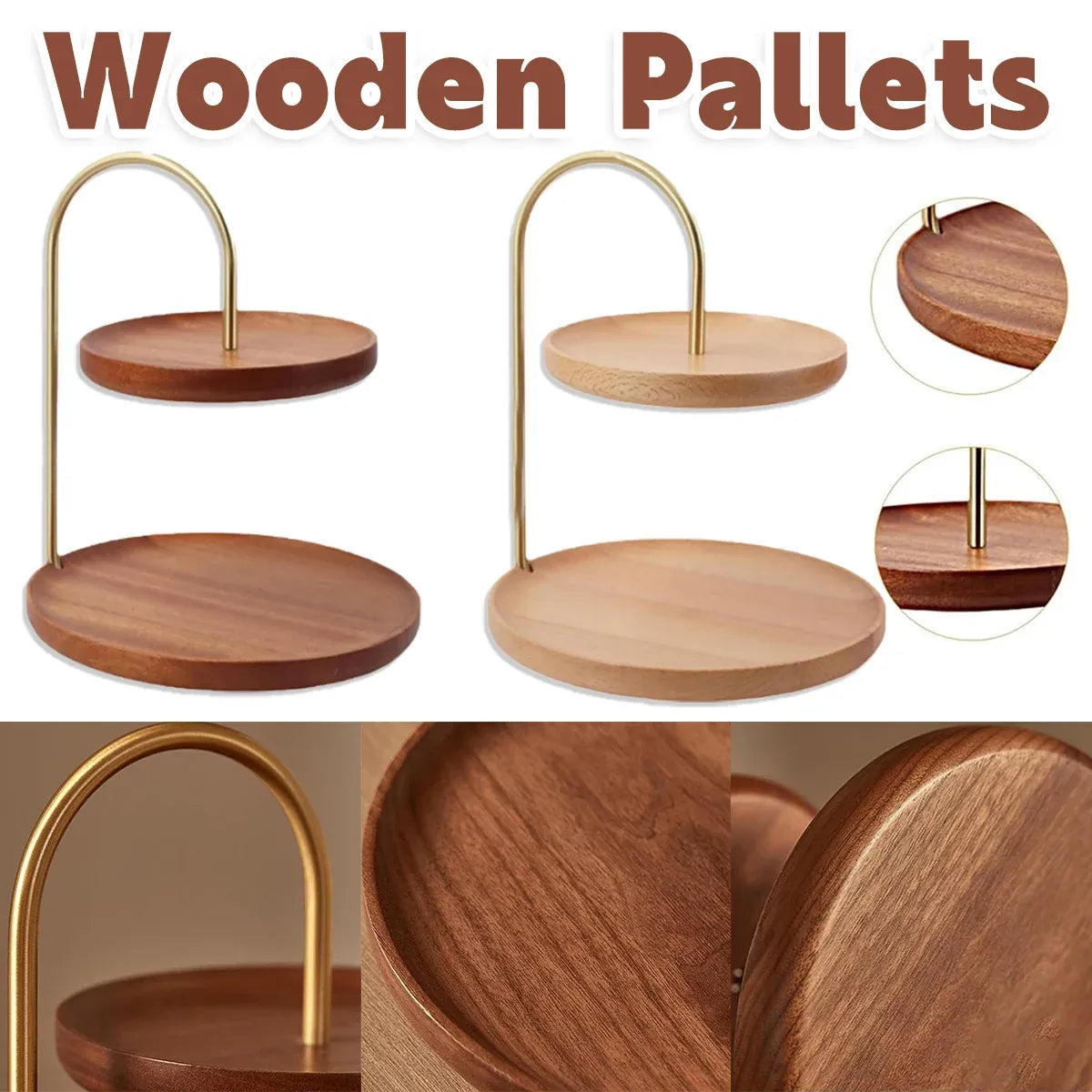 Two Layer Wooden Candy Tray Dessert Display Plate Stand Kitchen Storage Organizer - Light Brown
