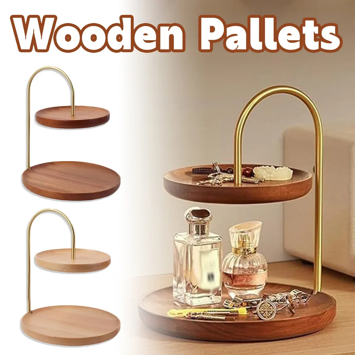 Two Layer Wooden Candy Tray Dessert Display Plate Stand Kitchen Storage Organizer - Dark Brown