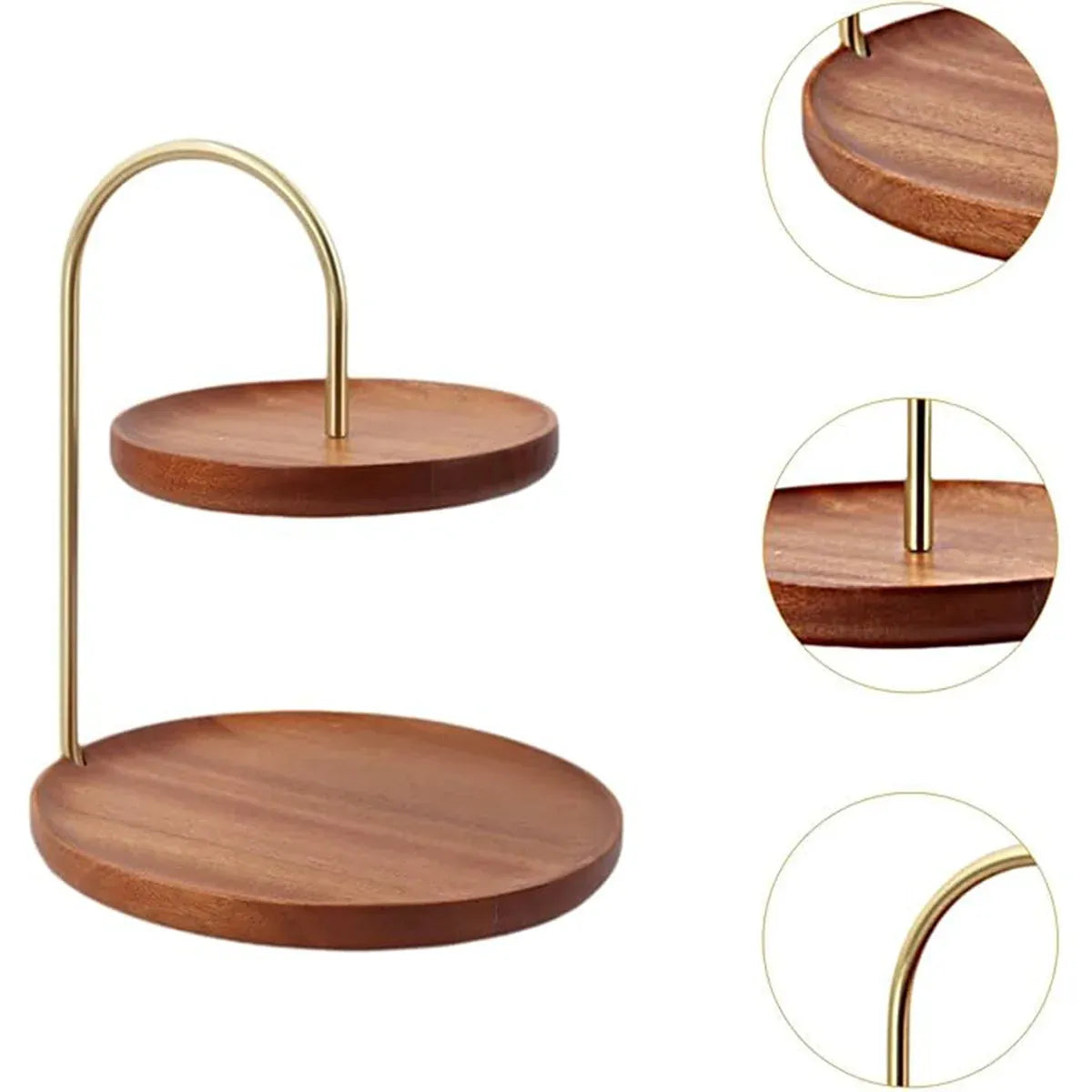 Two Layer Wooden Candy Tray Dessert Display Plate Stand Kitchen Storage Organizer - Dark Brown
