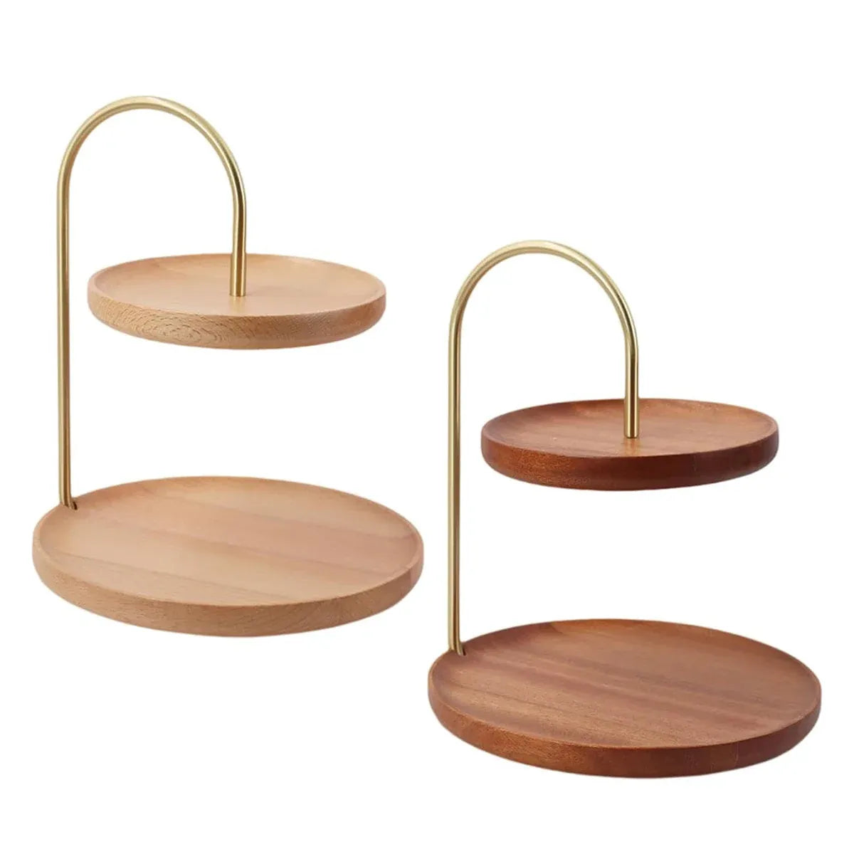 Two Layer Wooden Candy Tray Dessert Display Plate Stand Kitchen Storage Organizer - Dark Brown