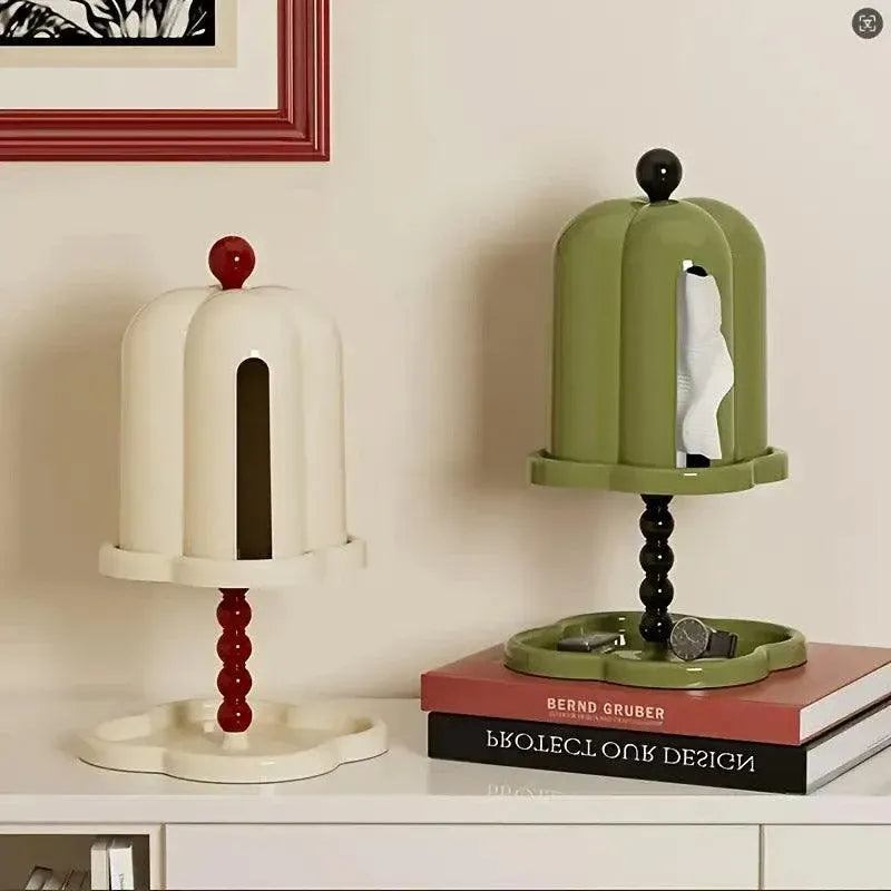Double Shelf Paper Towel Box Dustproof Lid Vintage Tissue Holder for Kitchen - Green