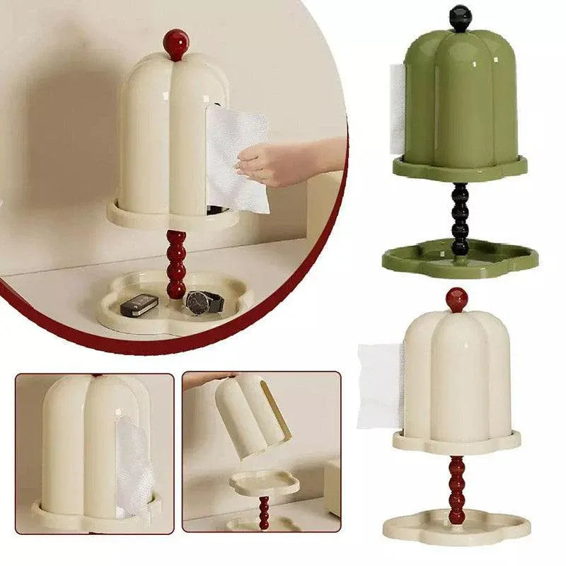 Double Shelf Paper Towel Box Dustproof Lid Vintage Tissue Holder for Kitchen - Green