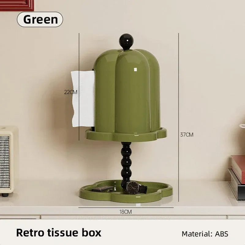 Double Shelf Paper Towel Box Dustproof Lid Vintage Tissue Holder for Kitchen - Green
