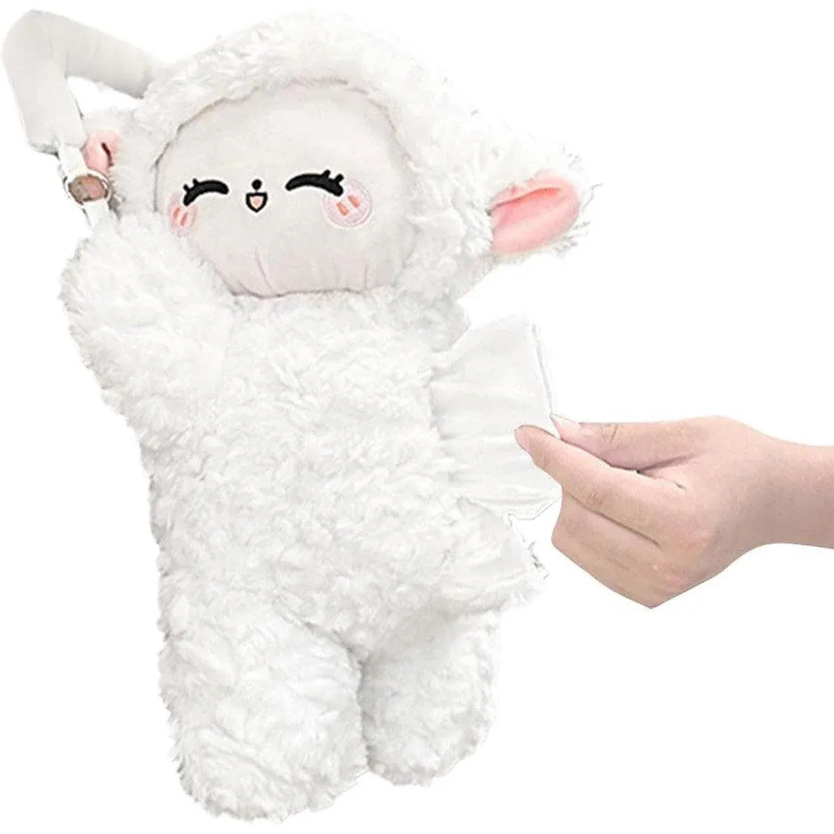 Car Tissue Box Multifunctional Hanging Drawer Box Cartoon Plush Sheep Design