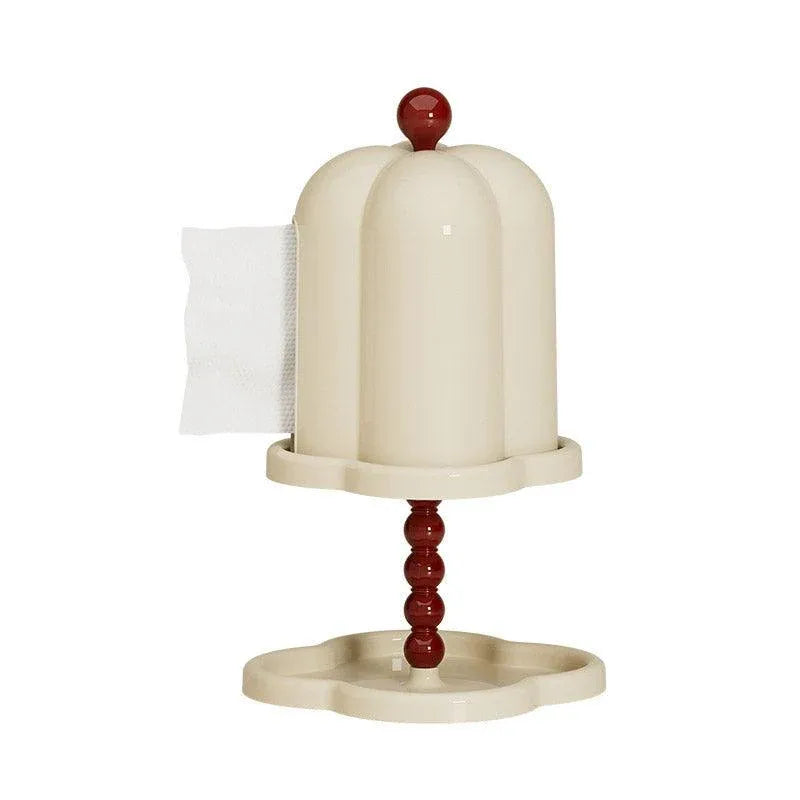 Double Shelf Paper Towel Box Dustproof Lid Vintage Tissue Holder for Kitchen - White