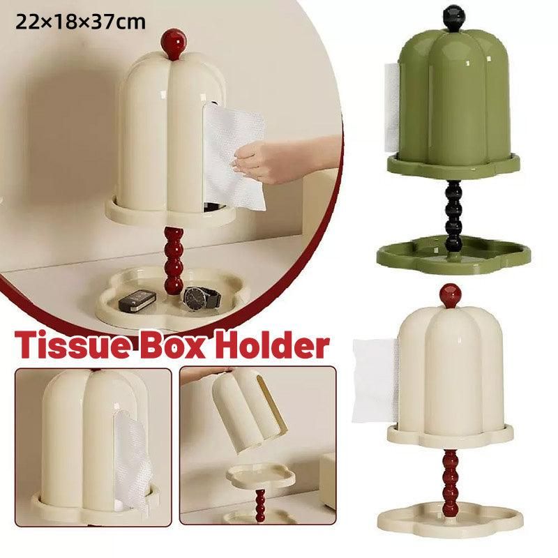 Double Shelf Paper Towel Box Dustproof Lid Vintage Tissue Holder for Kitchen - White