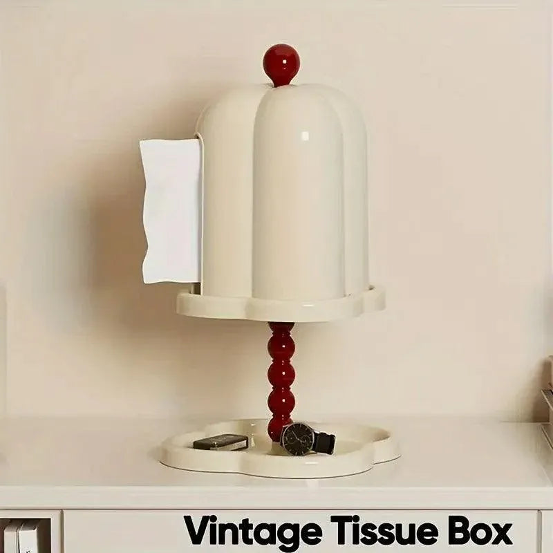 Double Shelf Paper Towel Box Dustproof Lid Vintage Tissue Holder for Kitchen - White