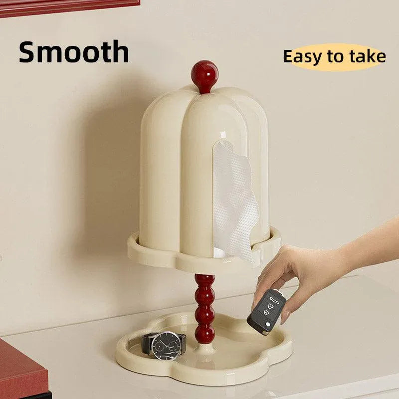Double Shelf Paper Towel Box Dustproof Lid Vintage Tissue Holder for Kitchen - White