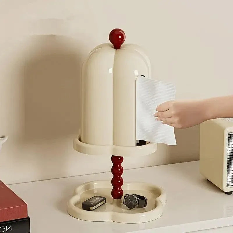 Double Shelf Paper Towel Box Dustproof Lid Vintage Tissue Holder for Kitchen - White