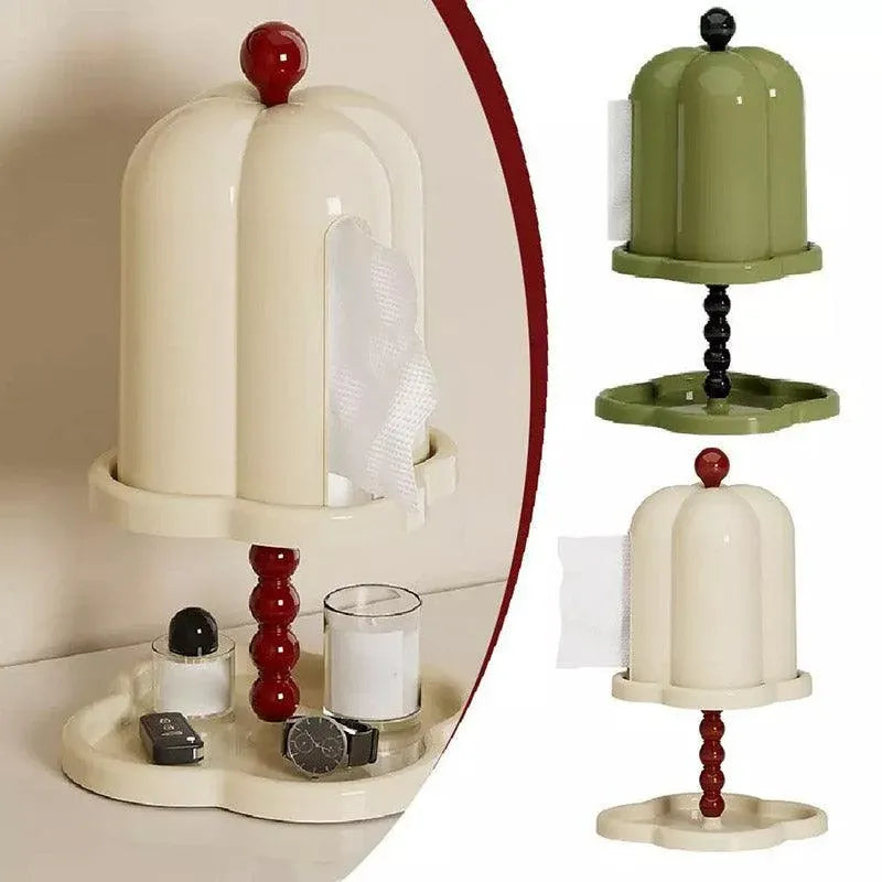 Double Shelf Paper Towel Box Dustproof Lid Vintage Tissue Holder for Kitchen - White