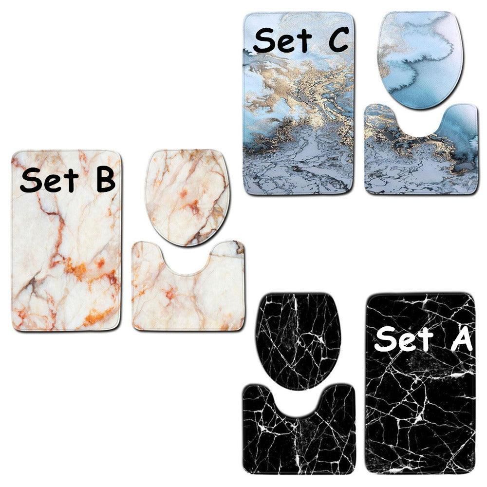 Washable Anti Slip Bathroom Mat Toilet Seat Lid Cover Pedestal Rug Bath Carpet - Set B