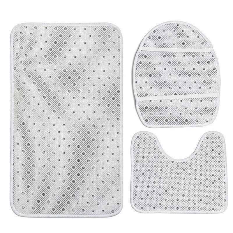 Washable Anti Slip Bathroom Mat Toilet Seat Lid Cover Pedestal Rug Bath Carpet - Set B