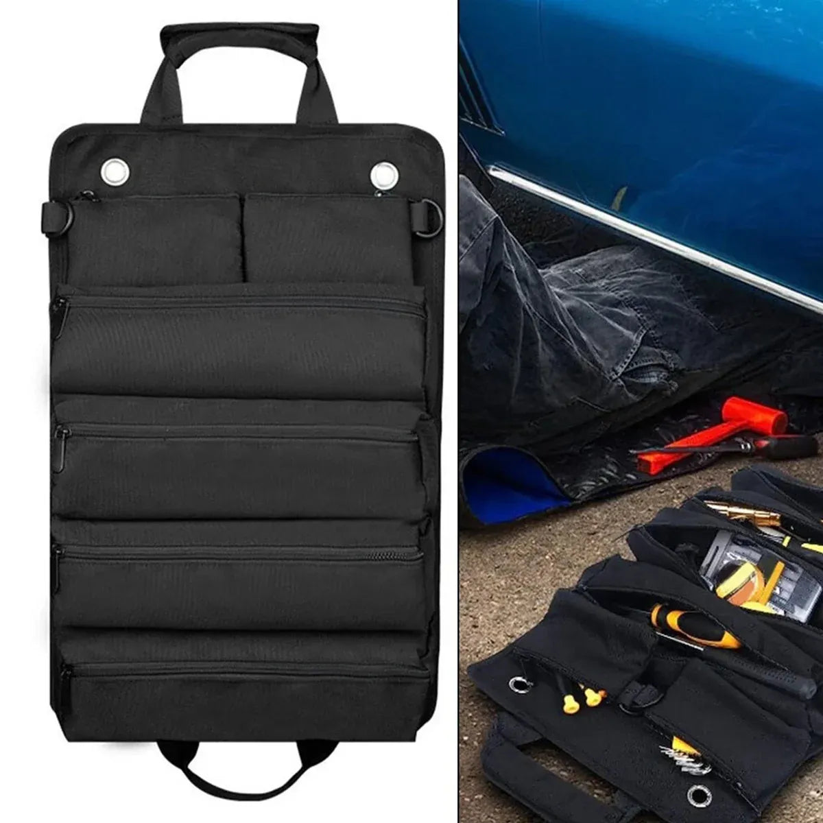 Portable Car Hardware Tool Kit Durable Oxford Bag for Vehicle Emergency Repair - Khaki