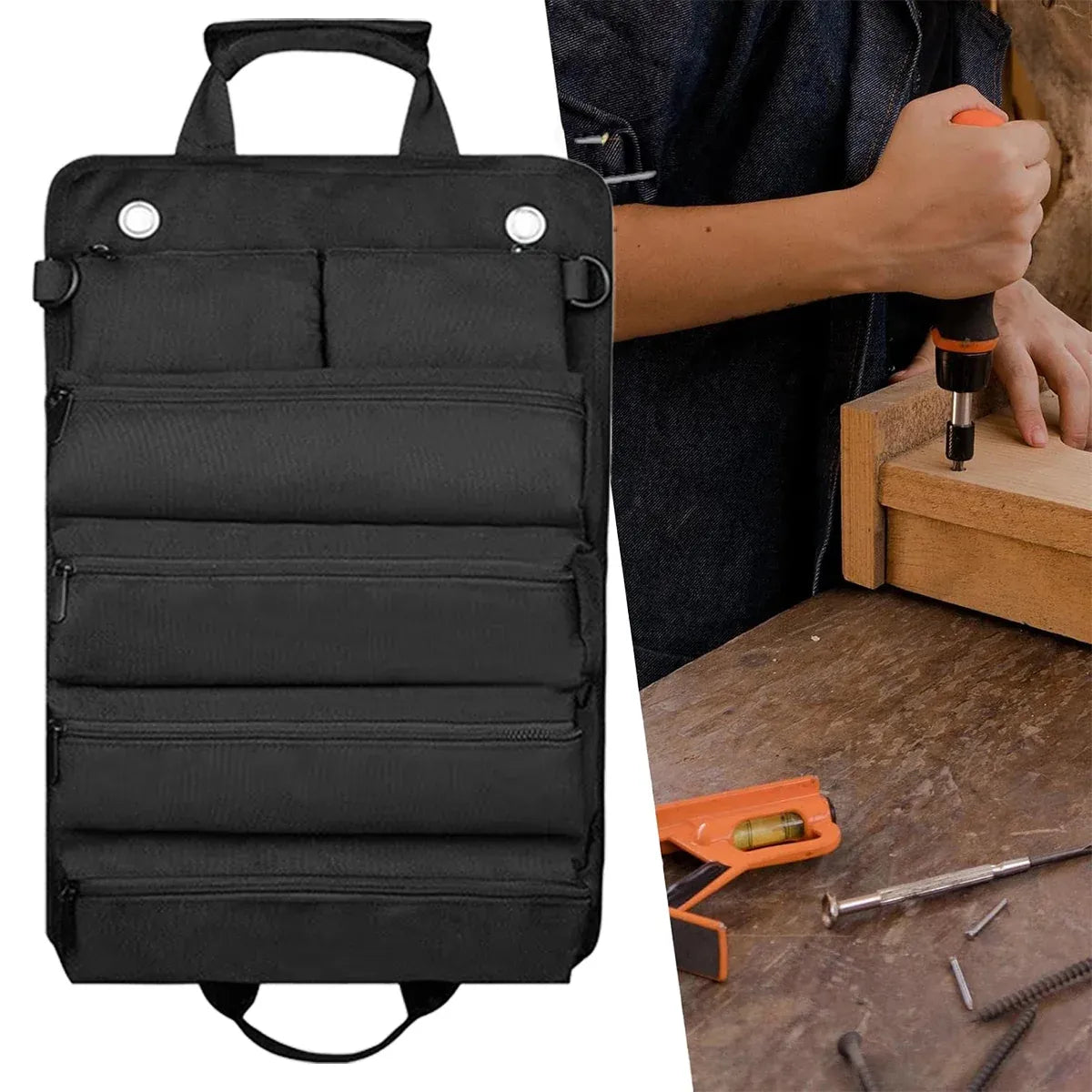 Portable Car Hardware Tool Kit Durable Oxford Bag for Vehicle Emergency Repair - Khaki