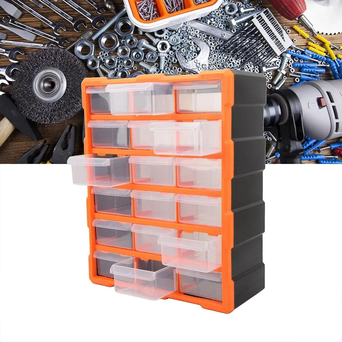 Tool Storage Bin Parts Organizer Drawers Cabinet Box Chest Plastic With Dividers - 18 Drawers