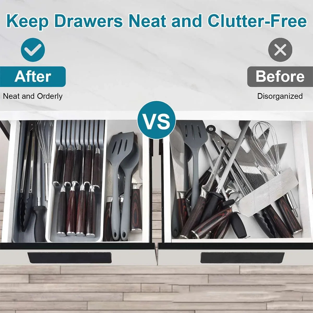 Drawer Dividers Kitchen Knife Organizer Storage Rack Holder Tray Utensil Insert
