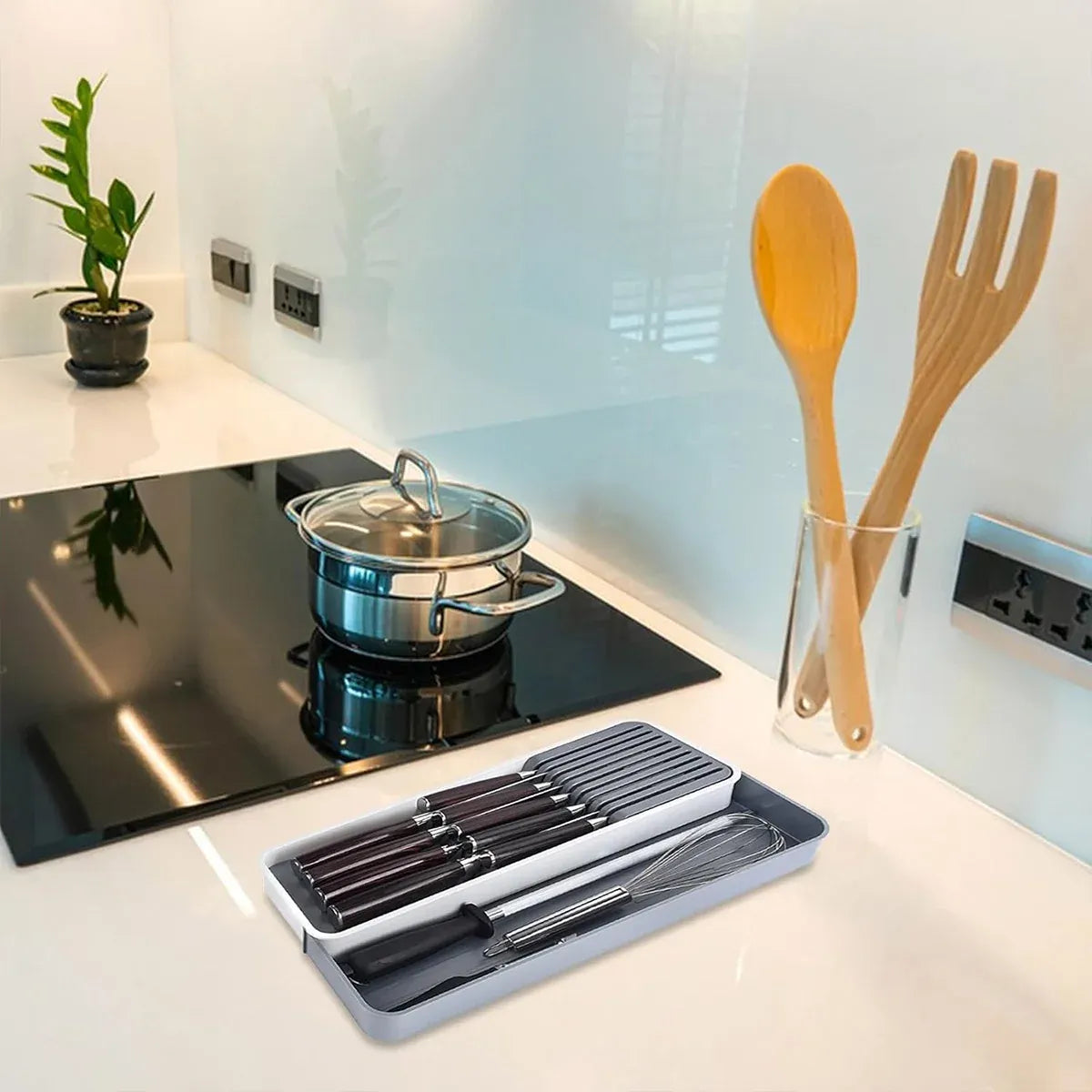 Drawer Dividers Kitchen Knife Organizer Storage Rack Holder Tray Utensil Insert