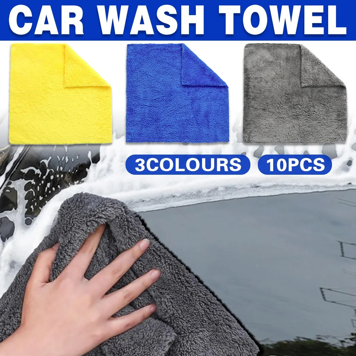 10PCS Microfiber Cleaning Cloths Car Detailing Towels Polishing Rags No Scratch - Grey