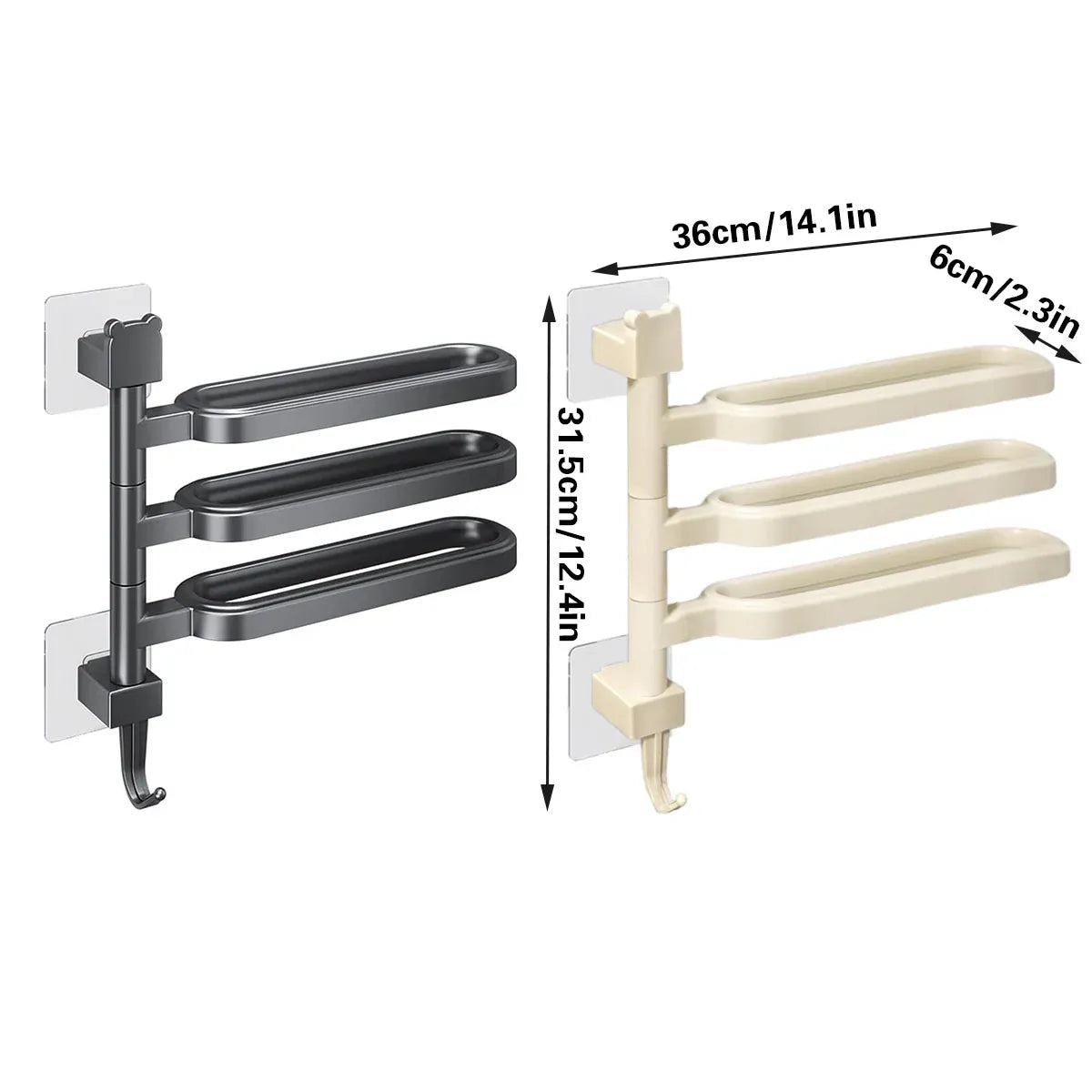 Punch-free Towel Rack Basic Model Rotatable Multi-rod Bathroom Toilet Towel Hang - White
