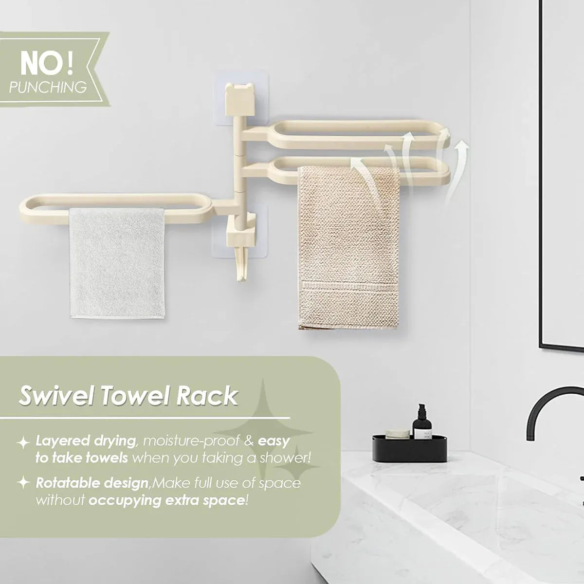 Punch-free Towel Rack Basic Model Rotatable Multi-rod Bathroom Toilet Towel Hang - White