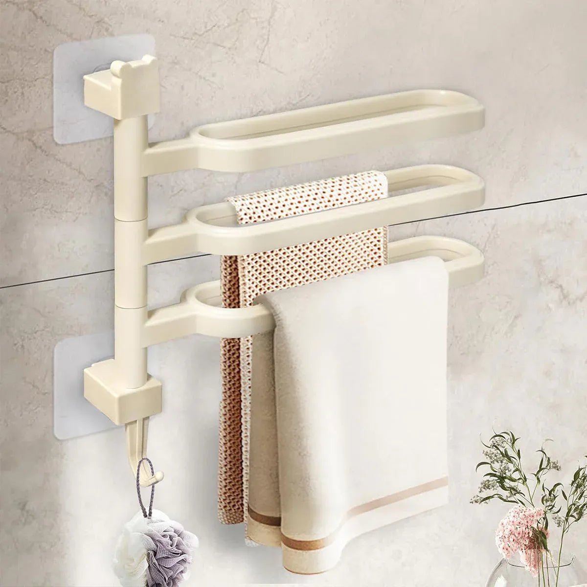 Punch-free Towel Rack Basic Model Rotatable Multi-rod Bathroom Toilet Towel Hang - White
