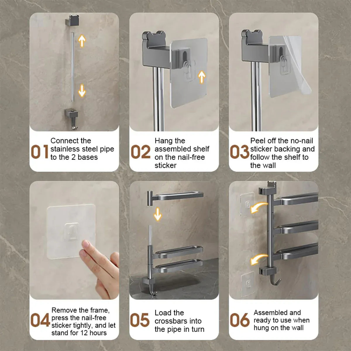 Punch-free Towel Rack Basic Model Rotatable Multi-rod Bathroom Toilet Towel Hang - White