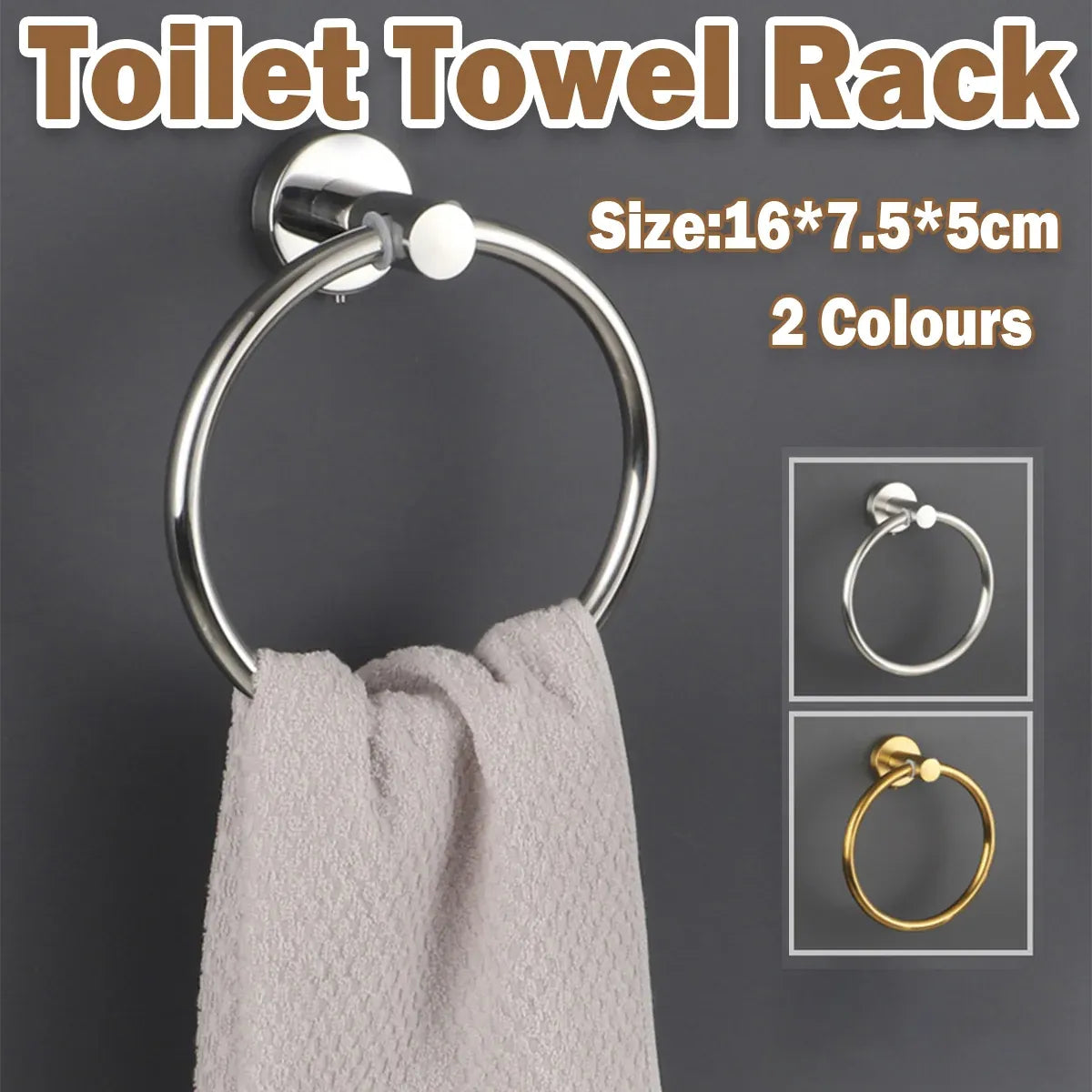 Bathroom Towel Rack Wall Mounted Towel Ring Black Toilet Paper Holder Shelf - Gold