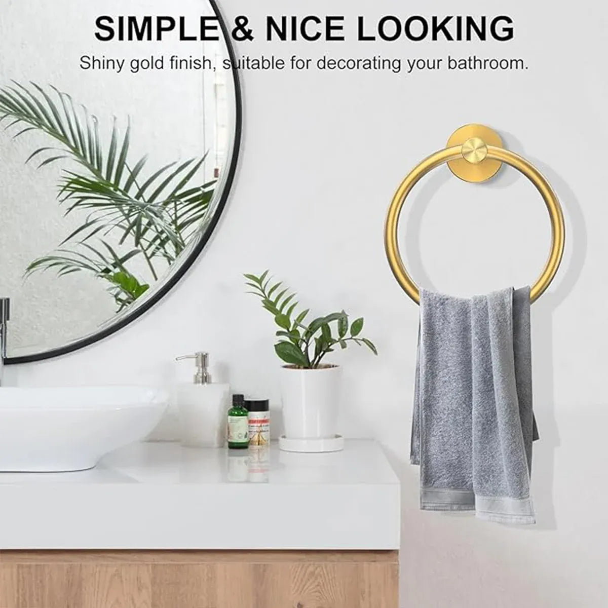 Bathroom Towel Rack Wall Mounted Towel Ring Black Toilet Paper Holder Shelf - Gold