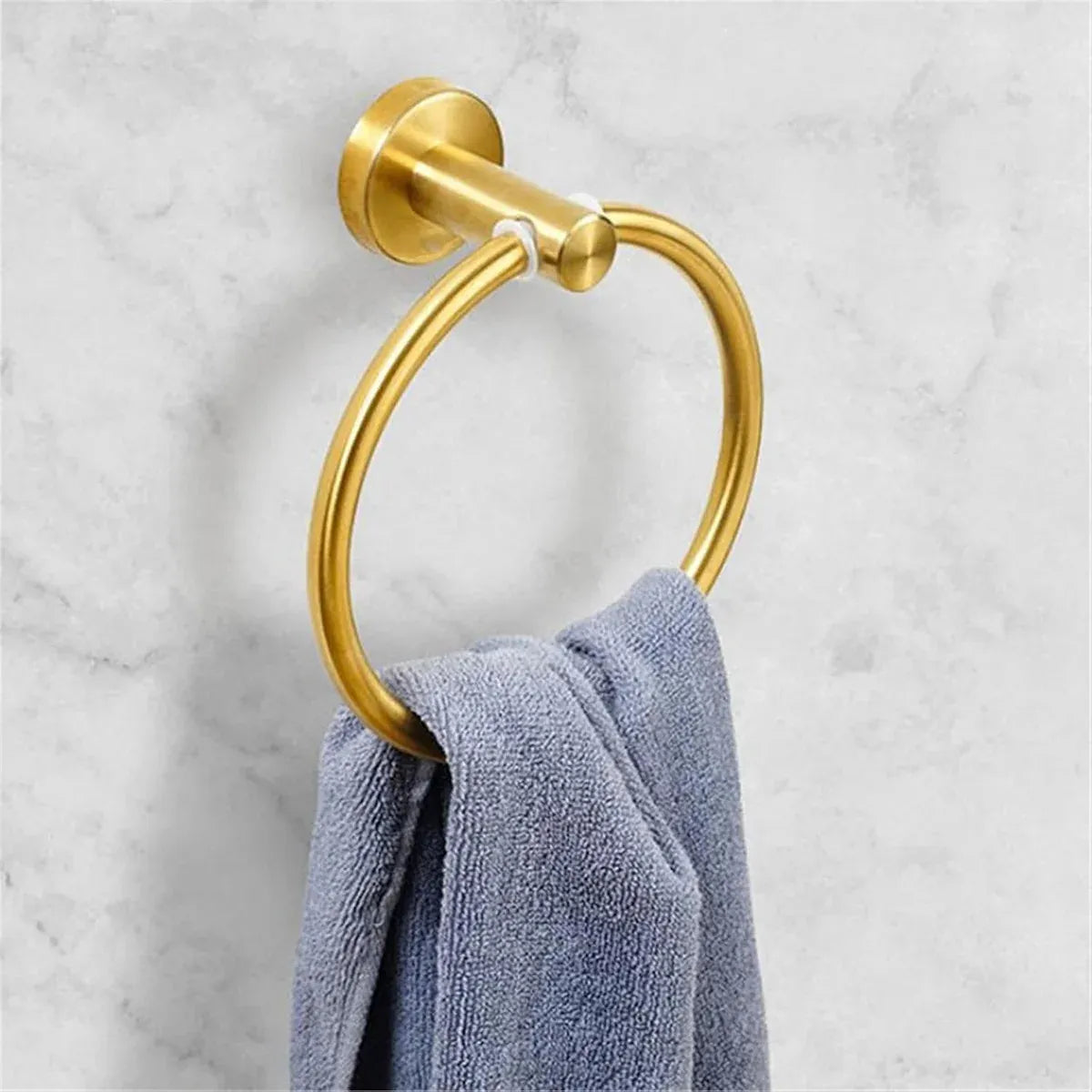 Bathroom Towel Rack Wall Mounted Towel Ring Black Toilet Paper Holder Shelf - Gold