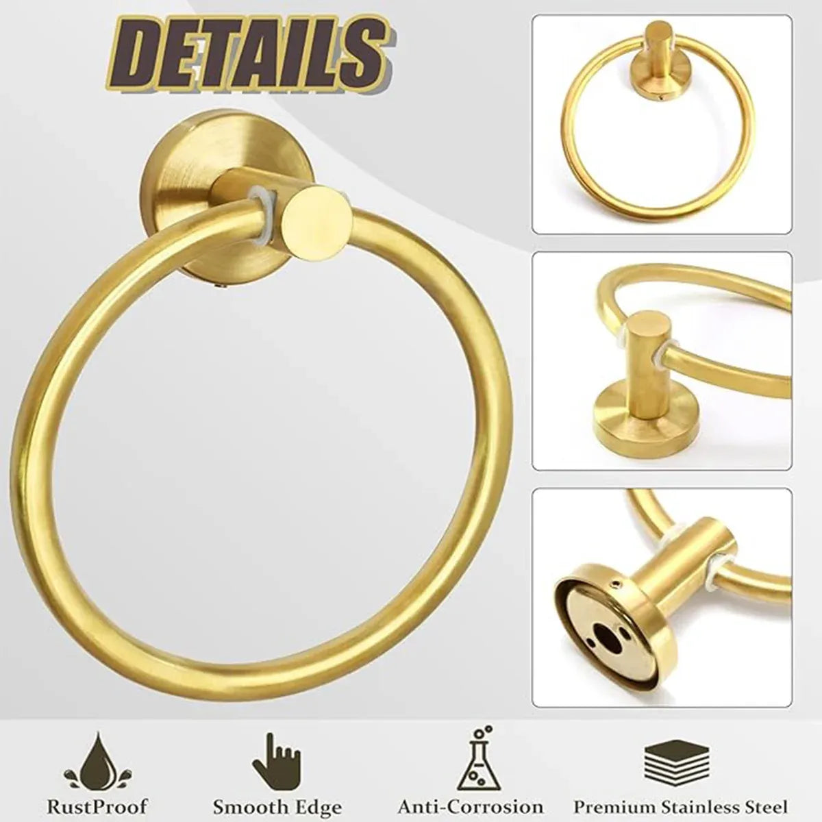 Bathroom Towel Rack Wall Mounted Towel Ring Black Toilet Paper Holder Shelf - Gold