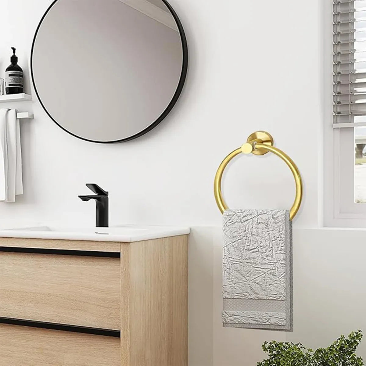 Bathroom Towel Rack Wall Mounted Towel Ring Black Toilet Paper Holder Shelf - Gold