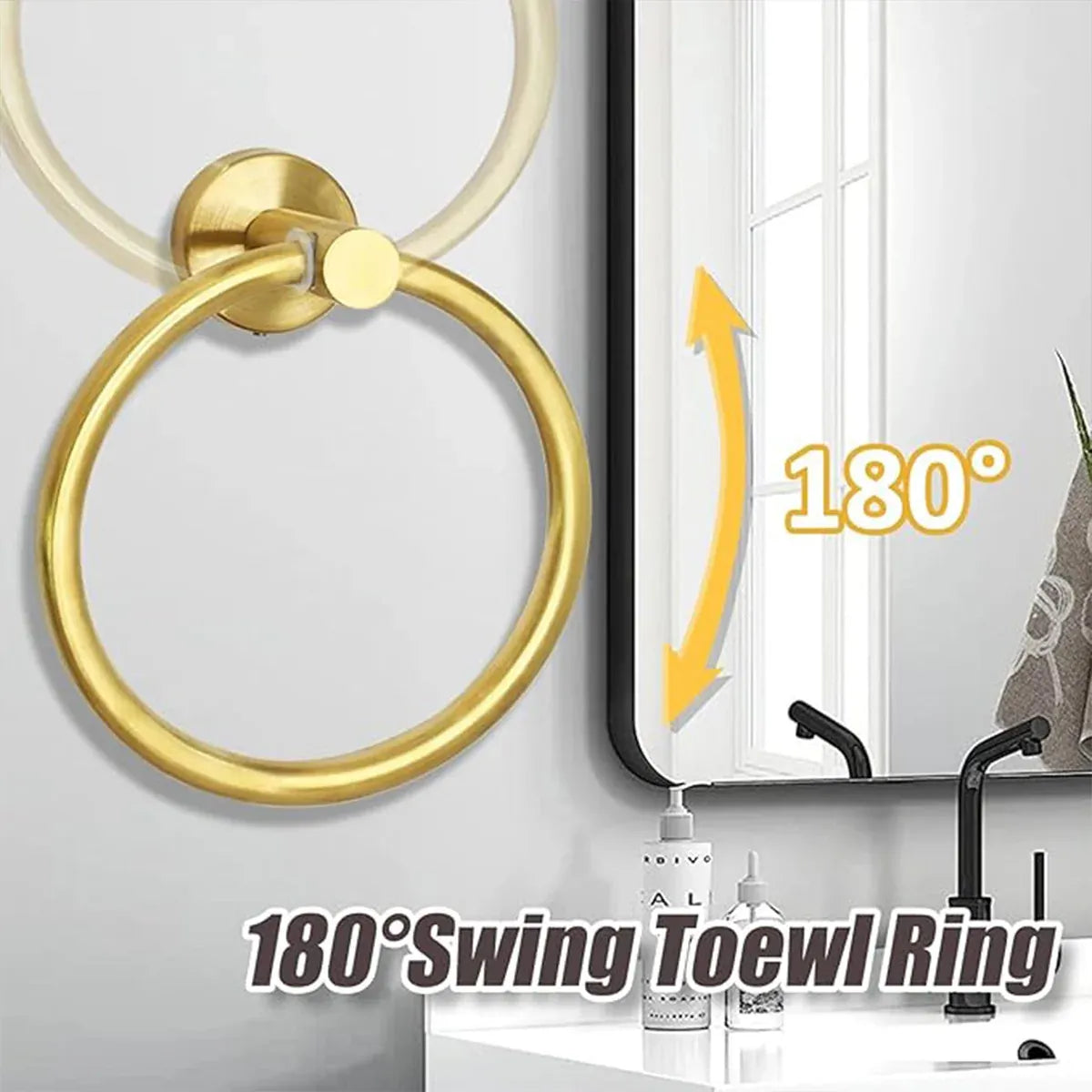 Bathroom Towel Rack Wall Mounted Towel Ring Black Toilet Paper Holder Shelf - Gold
