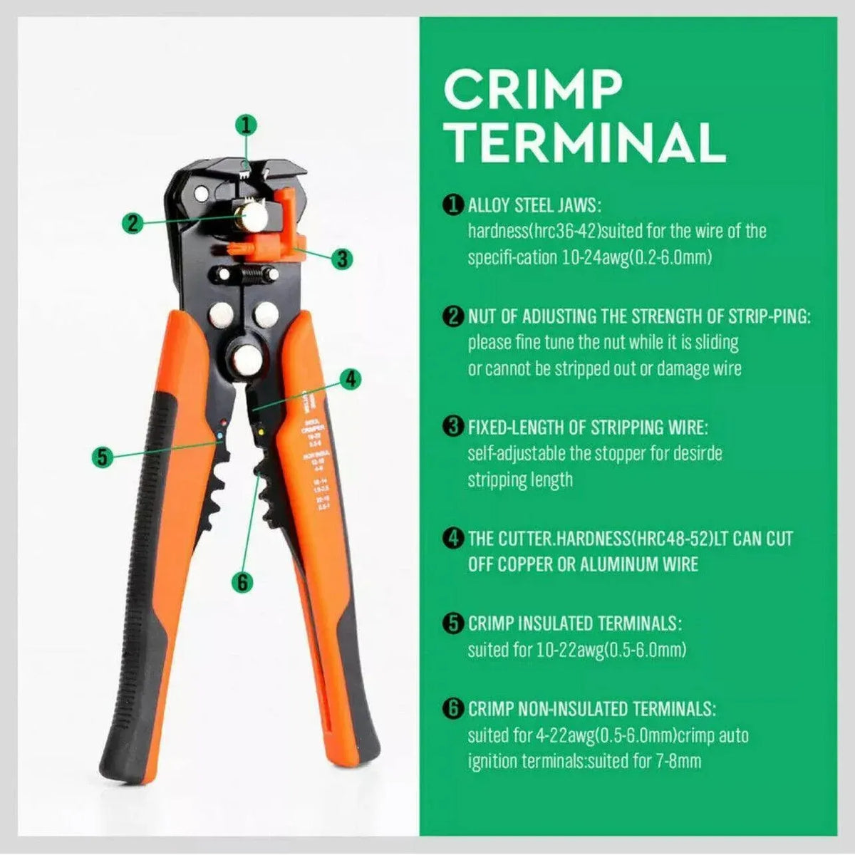 Automatic Wire Cutter Stripper Pliers Electrical Cable Crimper Terminal Tool Au - Orange