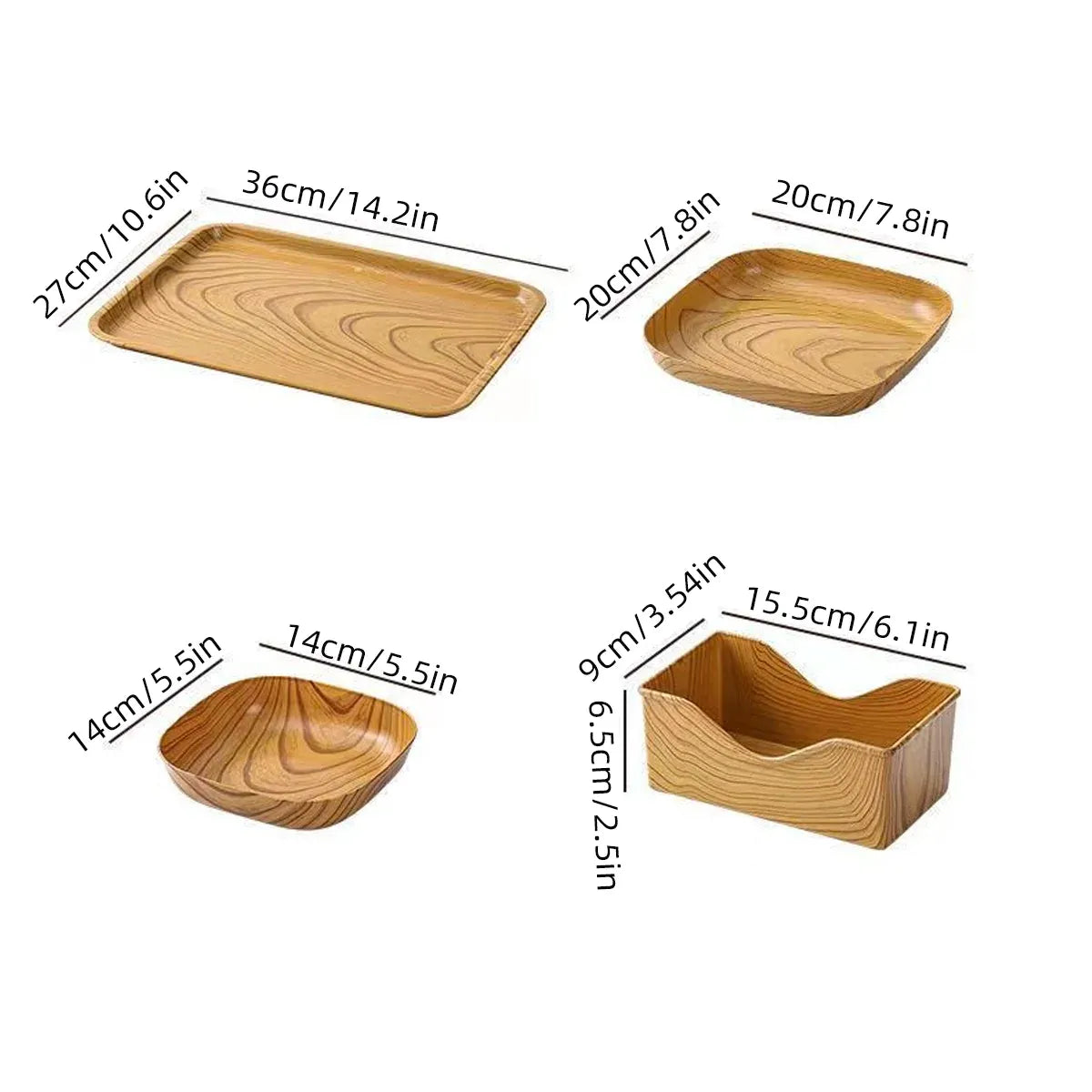 Snack Serving Tray Set Wood Grain Organiser Platter with Base Multi Compartment