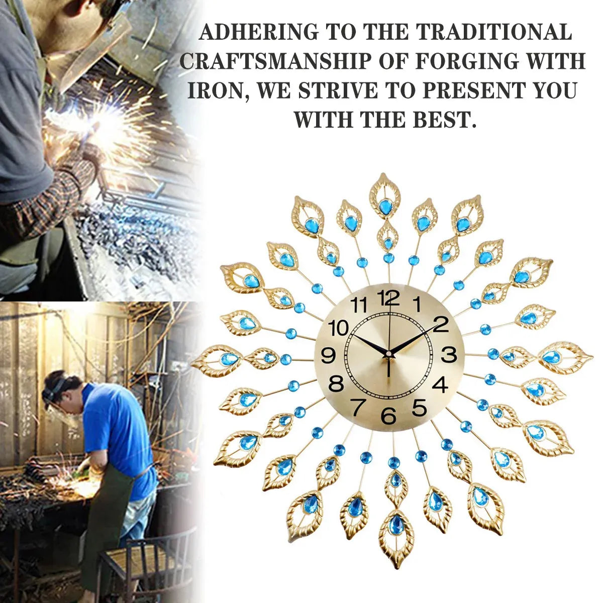 Wall Clock 60cm Large 3D Modern Crystal Luxury Round Home Decor Clock