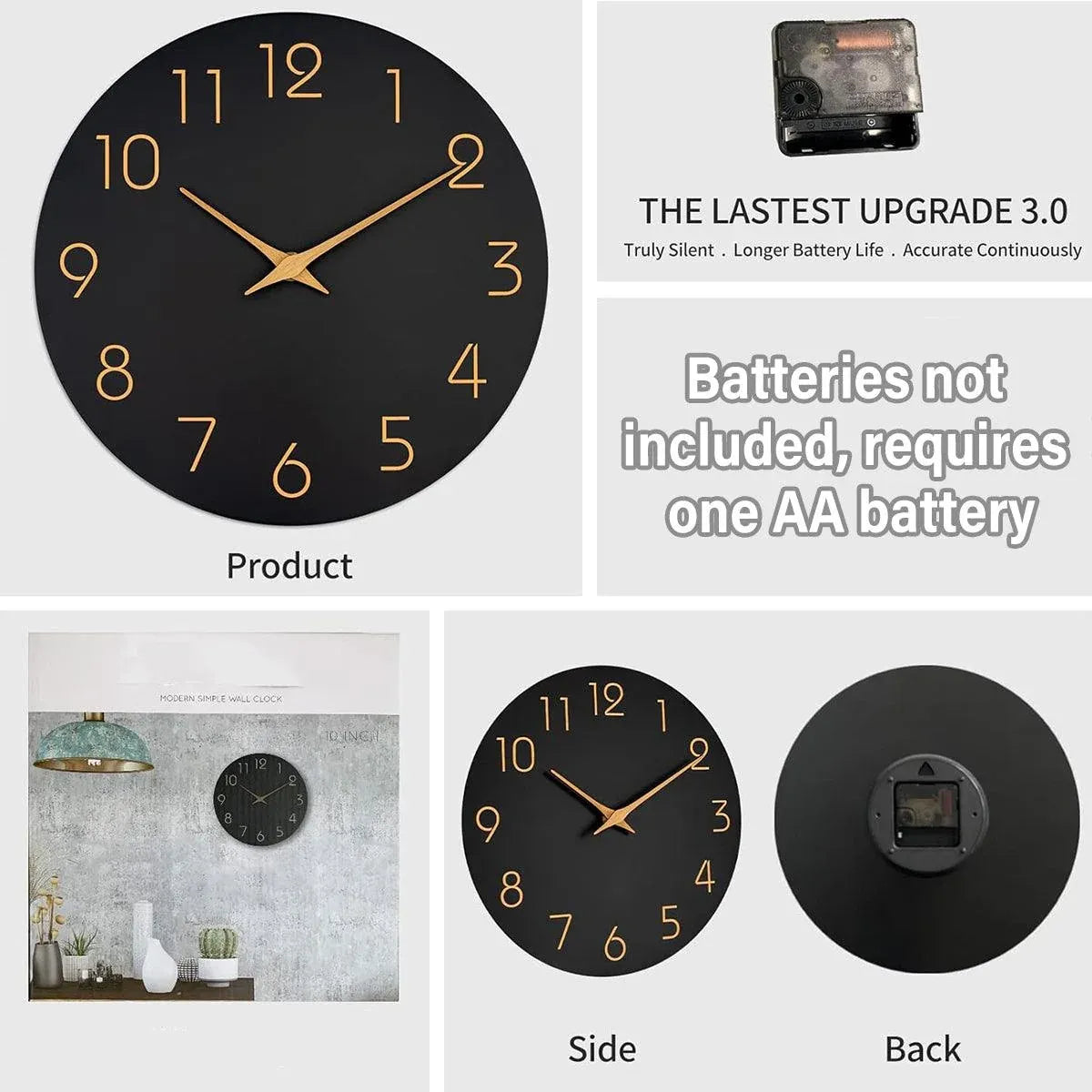 12 Inch Digital Wall Clock Simple Hanging Watch for Living Room Home Decoration - White