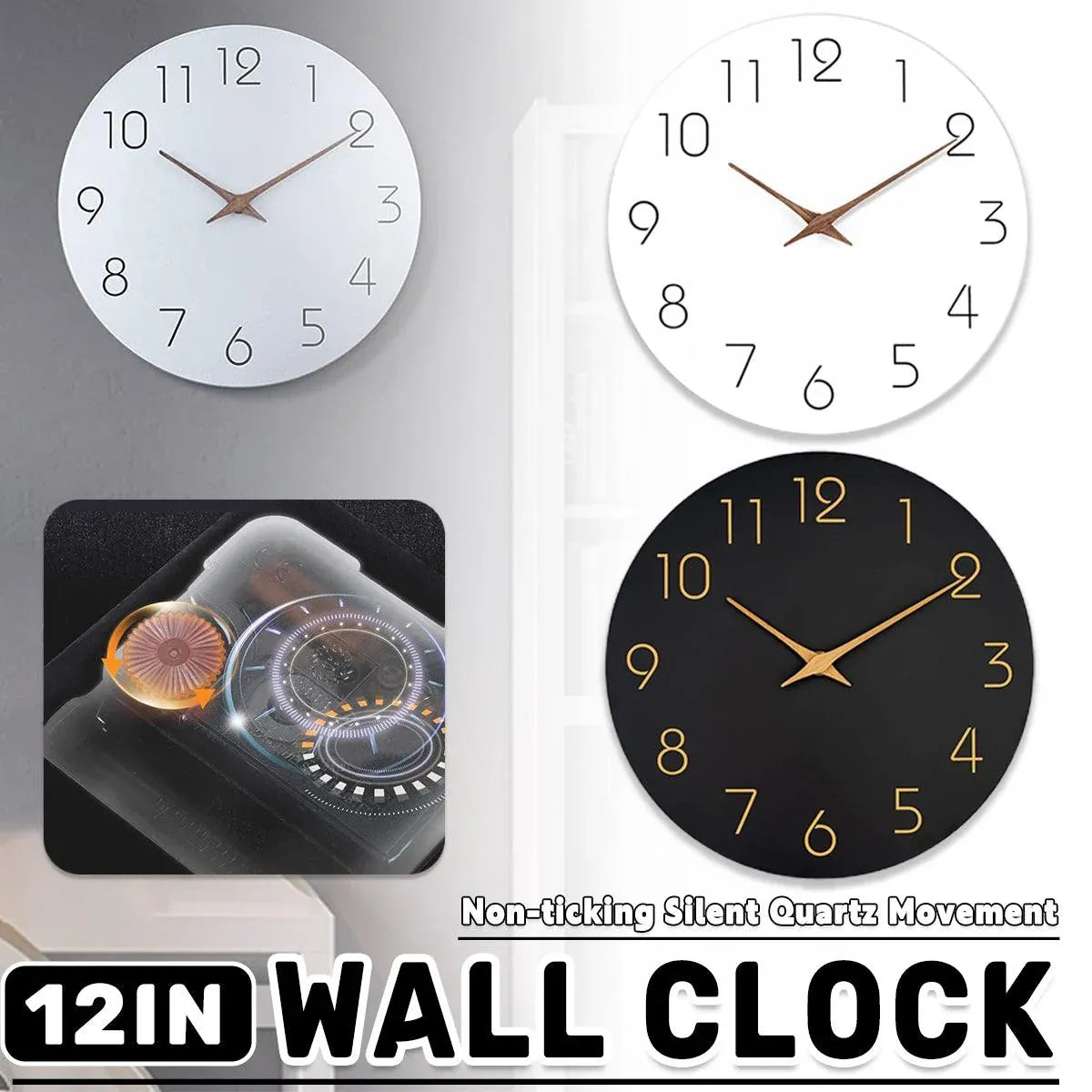 12 Inch Digital Wall Clock Simple Hanging Watch for Living Room Home Decoration - White