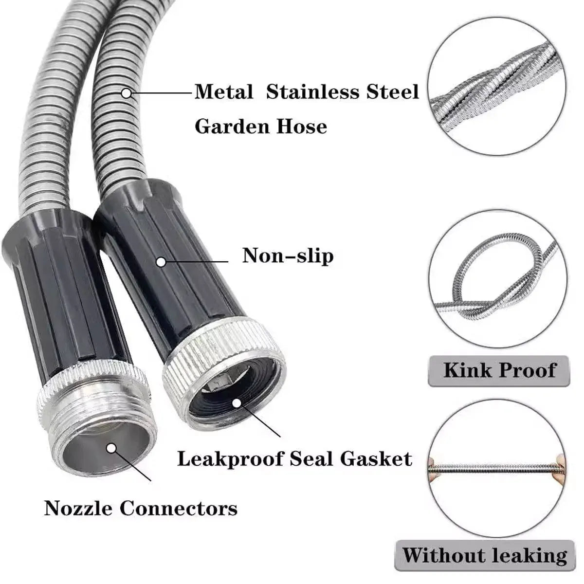 50FT Stainless Steel Garden Water Hose Telescopic Pipe Car Wash Flower Watering