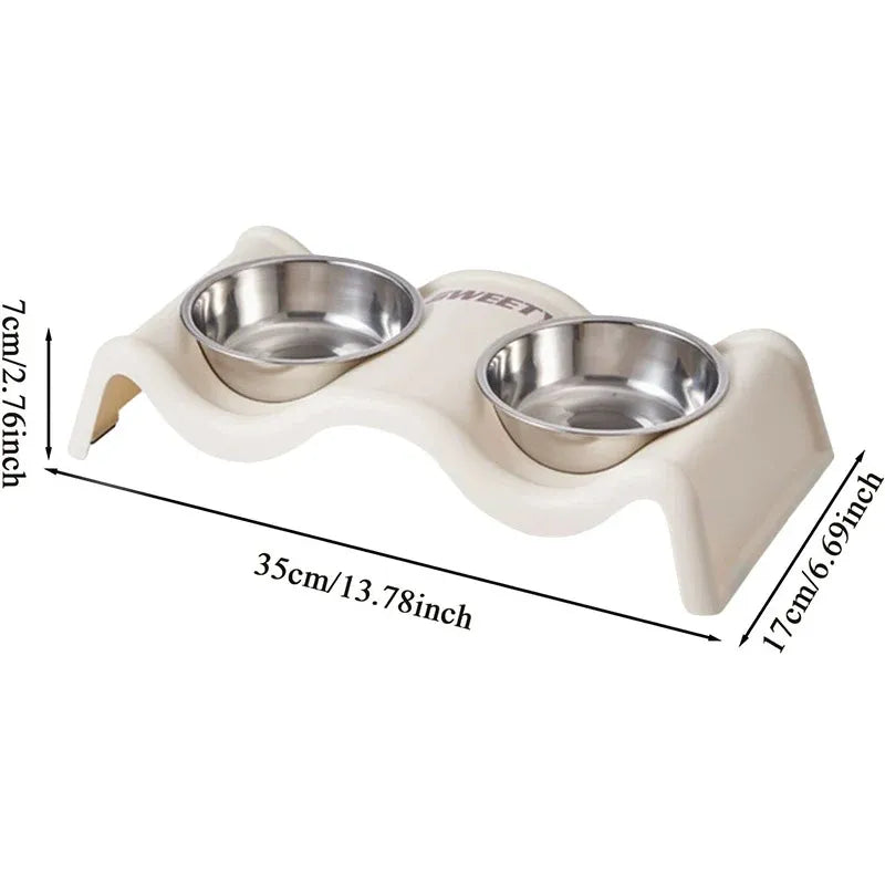 Pet Bowls Stainless Steel Double Bowl Wavy Cat Dog Feeding Dish Nonslip Base - Purple