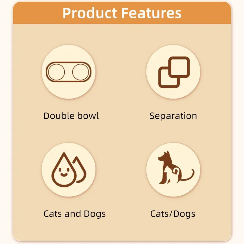 Pet Bowls Stainless Steel Double Bowl Wavy Cat Dog Feeding Dish Nonslip Base - White