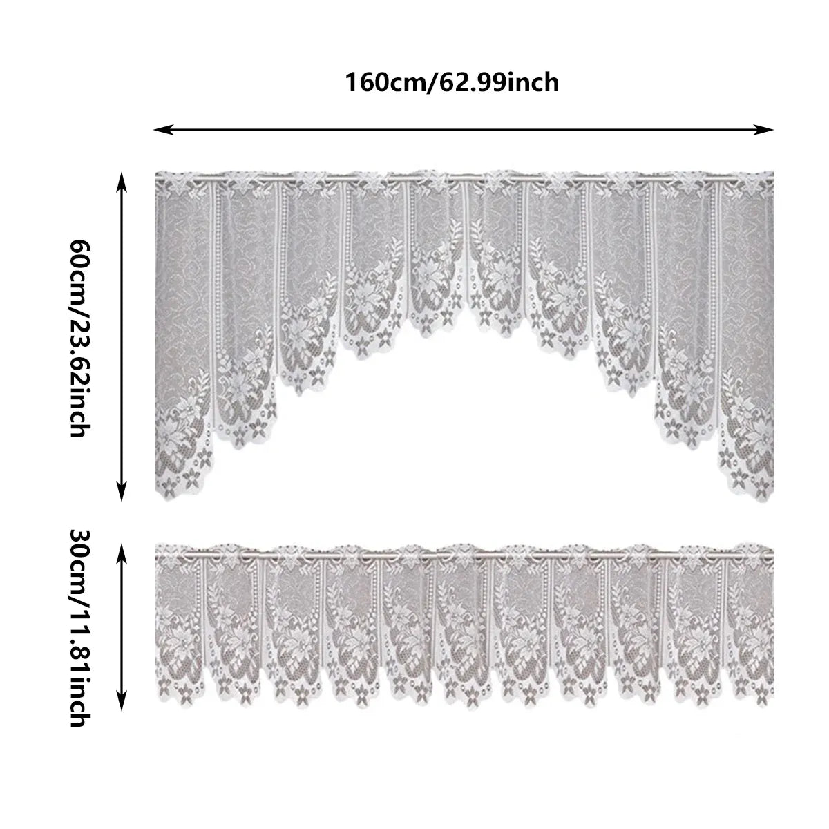 White Lace Window Curtain Short Tier Panel for Kitchen Bathroom - Morning glory
