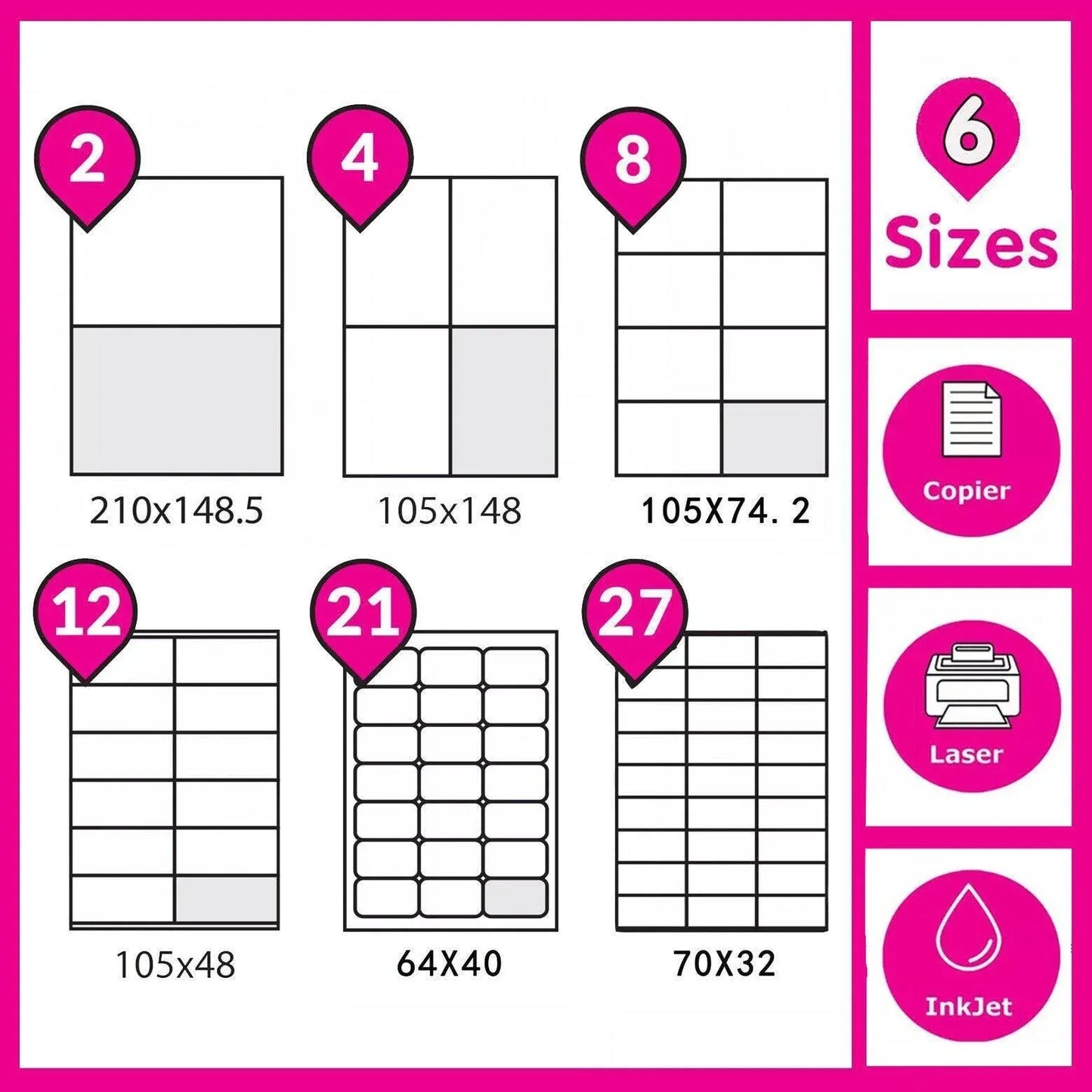 A4 Self Adhesive Sticker Paper Sheet Label Laser Inkjet Print Mailing Address - White Matte4*14-100PCS