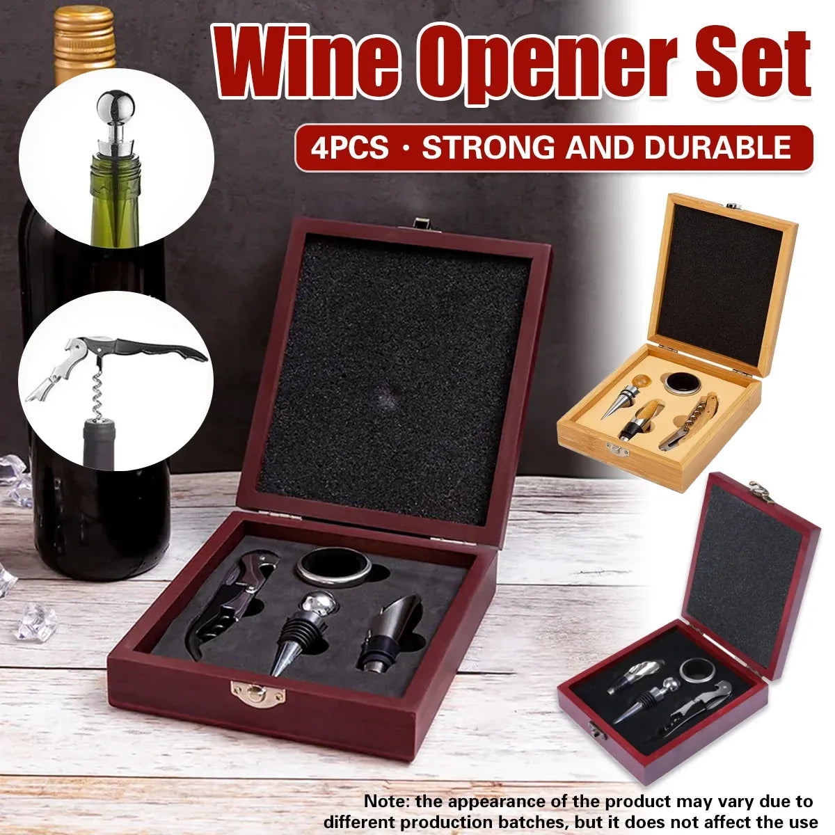 4PCS Wine Opener Set Stainless Steel Durable for Home Bar Wine Lovers Gifts - Khaki